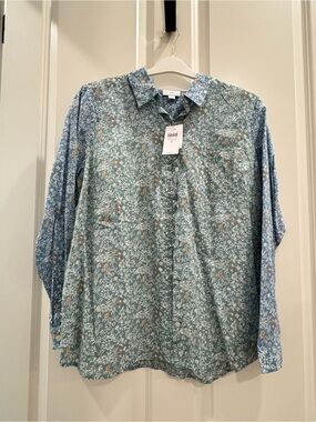 NWT J Jill Light Two Toned Floral Button-Up Shirt Size M Medium MSRP $89